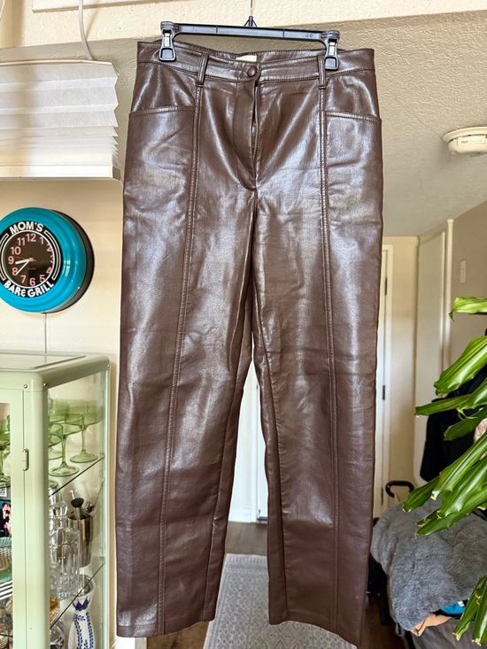 Wilfred Pants - Wilfred Brown Faux Leather Straight-Leg Pants